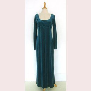 Jil Sander Teal Stretch Velvet Velour Empire Maxi Dress 42